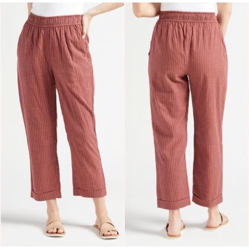 NWOT Sundry X Evereve 100% Cotton Gauze Stripe Cuff Cropped Pants‎ 2 Boho Casual